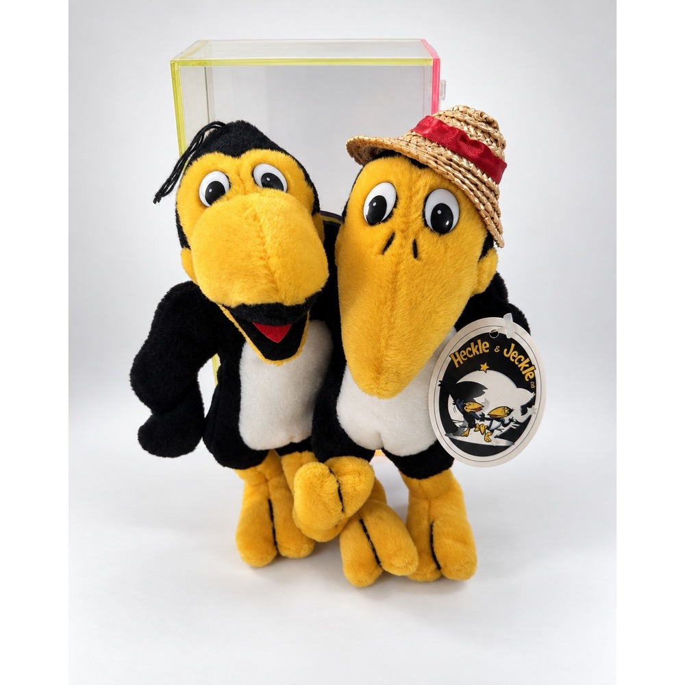 Vintage 1997 Nanco Heckle & Jeckle 8 Inch Plush Pair with Display Case